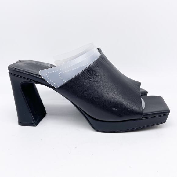 Jeffrey Campbell Women's Square Toe Black Leather Block Heel Mules Size 8.5 - Picture 2 of 13